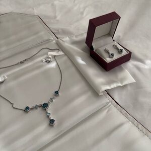 Helzberg Diamonds Sterling Silver and Blue Gemstone Necklace and Earring Set